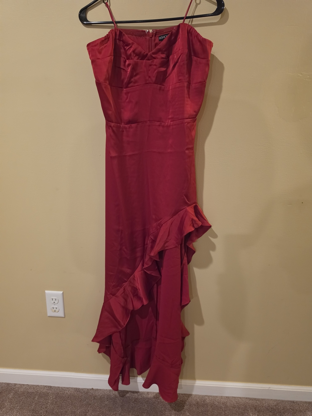 Fashion Nova Never Worn Mila Tube Red Ruffle Satin Maxi Dress